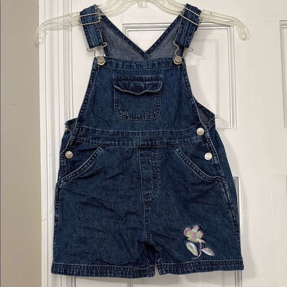 Denim Kids Overalls with Floral Embroidery
